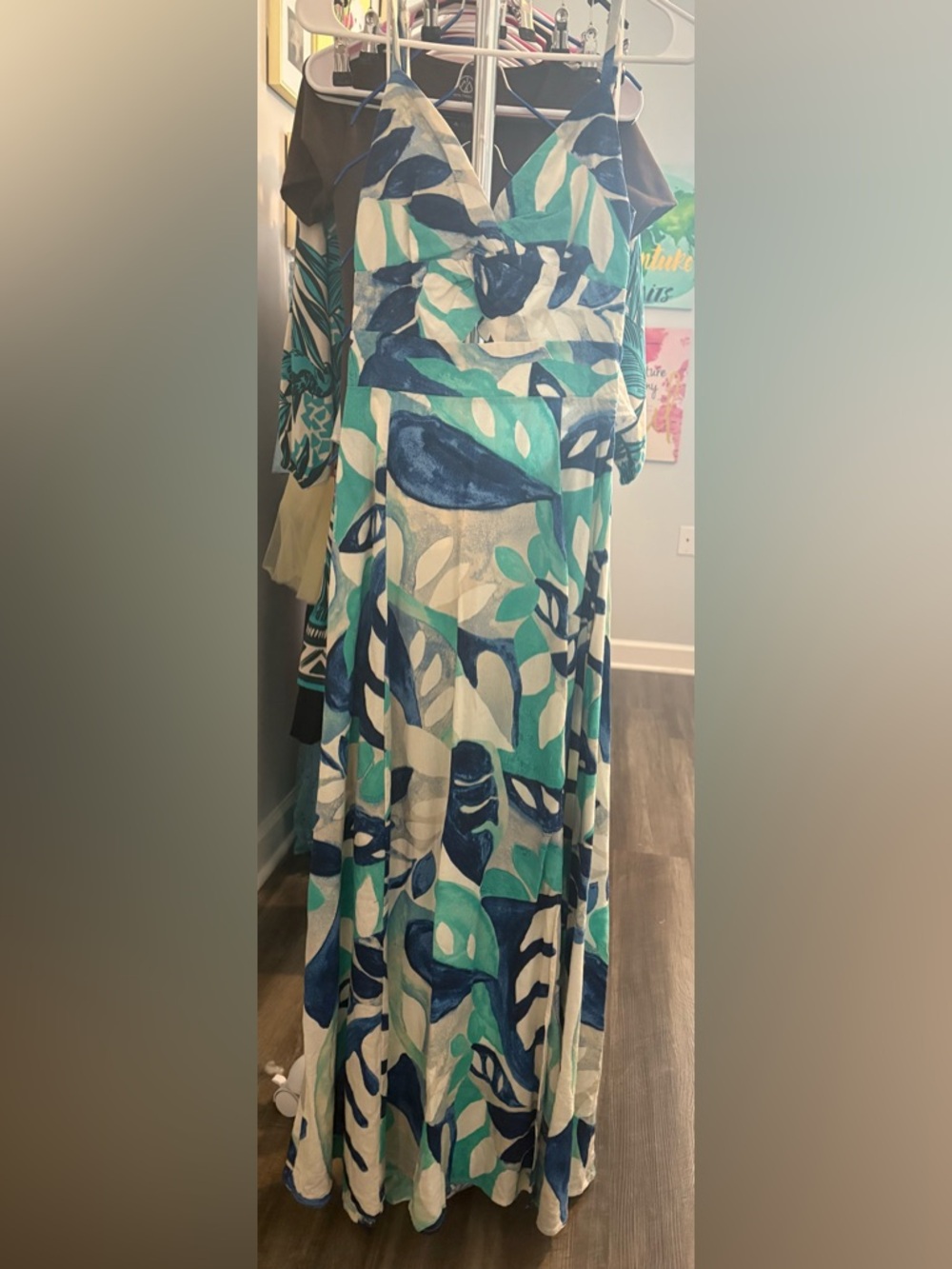 Blue & Teal Tropical Print Maxi Dress